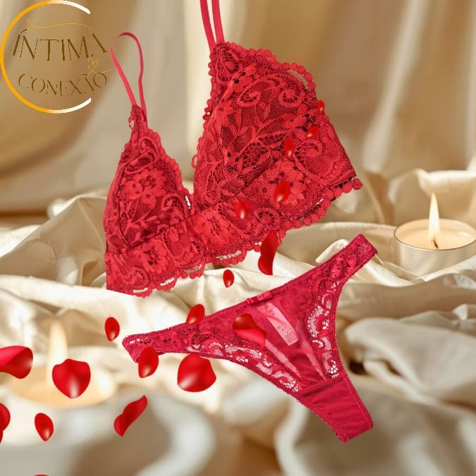 Lace Lingerie Set – Unlined Bra, Panty and Garter with Stockings | Moments of Seduction