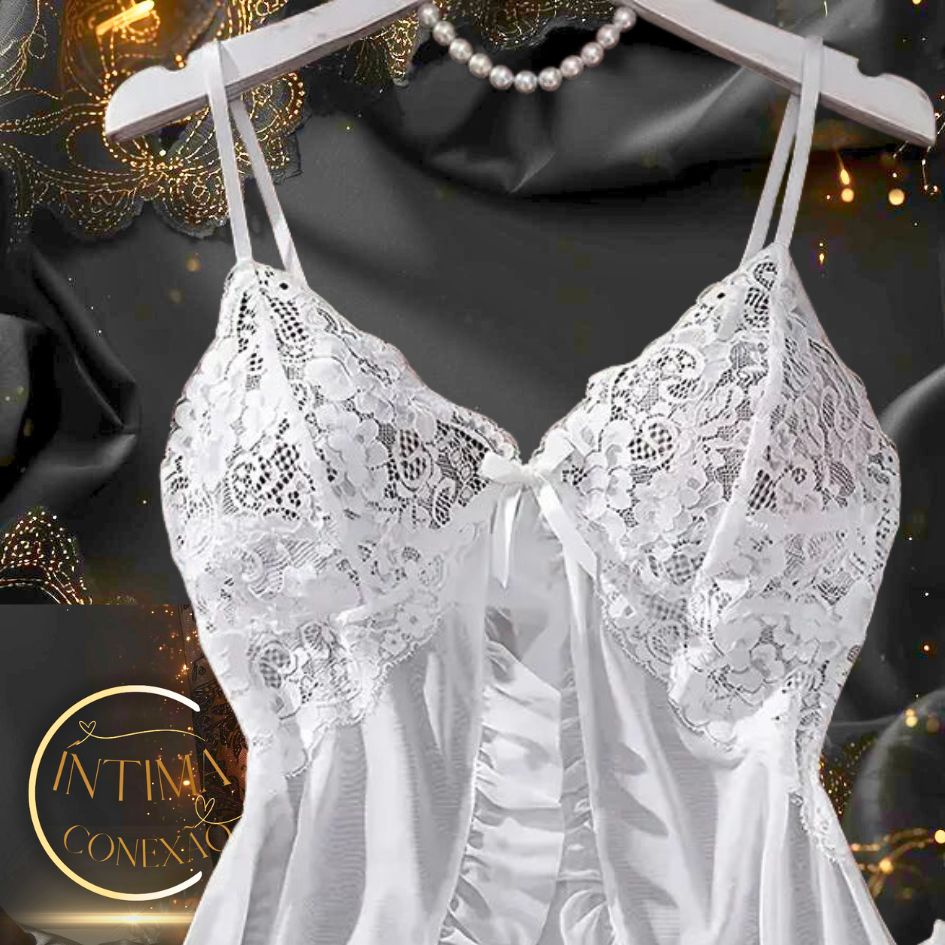 Luxury Sheer Tulle Set – V-Neck Bra and Open Nightdress | An Evening of Allure