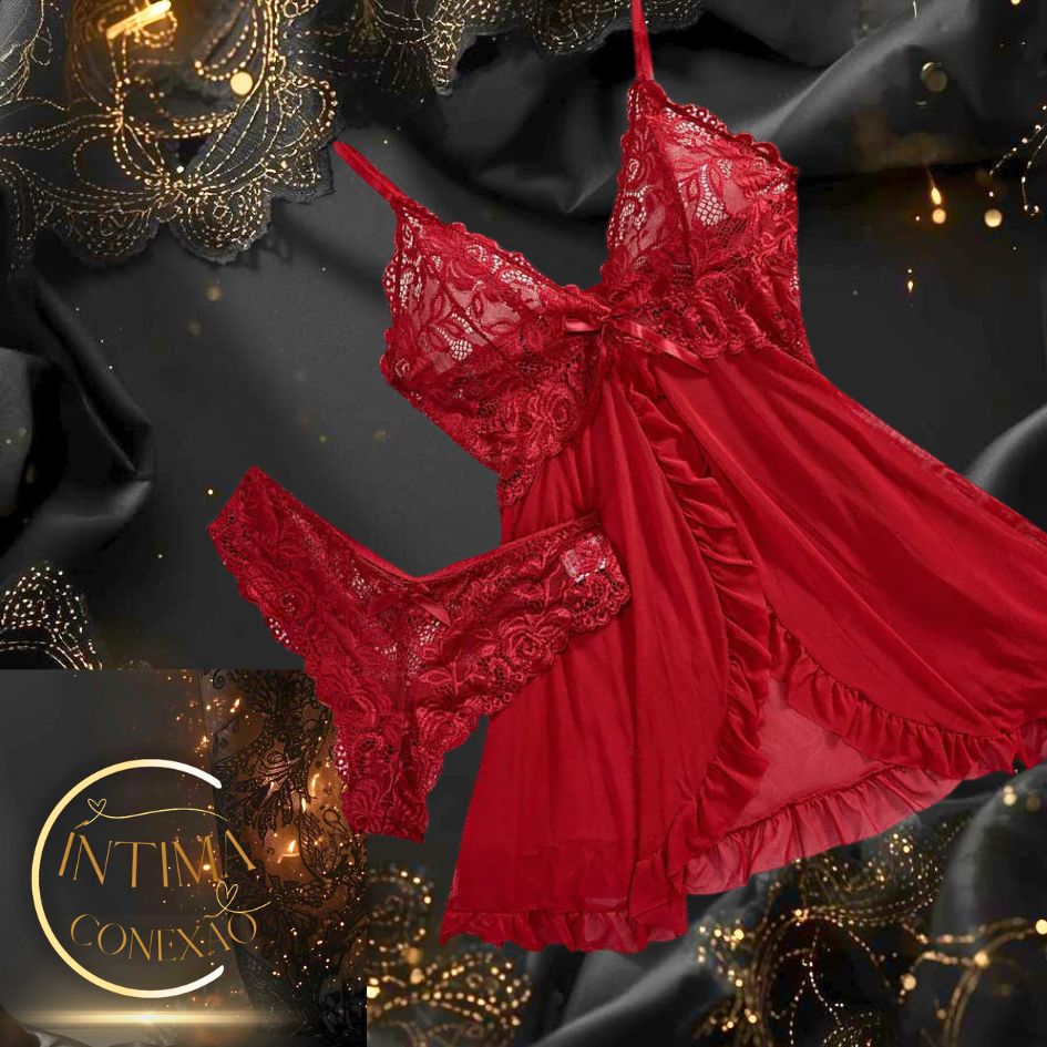 Luxury Sheer Tulle Set – V-Neck Bra and Open Nightdress | An Evening of Allure