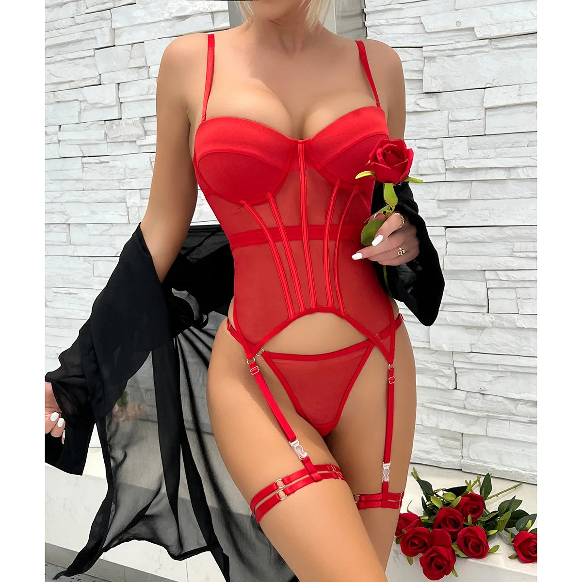 💋 Temptation – 3-Piece Lace Shapewear Lingerie Set
