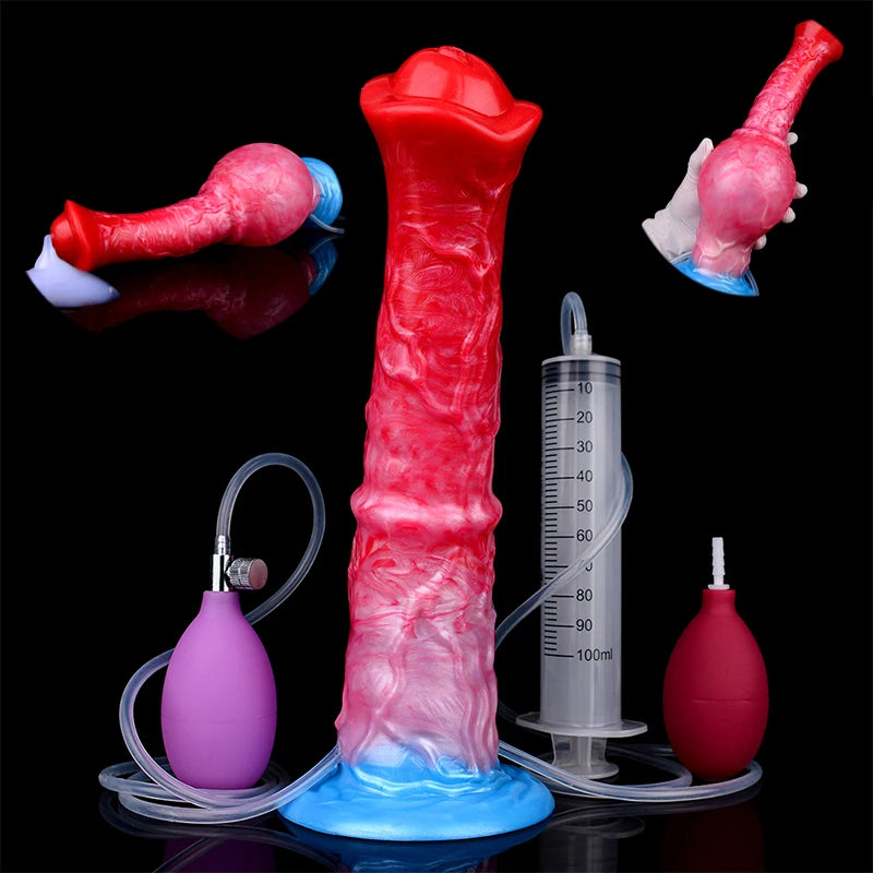 Inflatable Horse-Inspired Dildo & Knot Plug – Extreme Fullness, Hand Pump Control & Medical-Grade Silicone