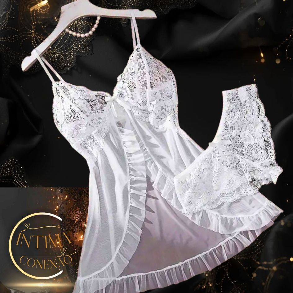 Luxury Sheer Tulle Set – V-Neck Bra and Open Nightdress | An Evening of Allure