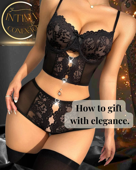 Luxury Lace Lingerie Set, Seductive and Lace-Up, for an Unforgettable Night – The Perfect Gift of Elegance. By Íntima Conexão.