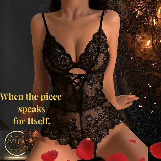 Elegant Allure Bodysuit | Semi-Sheer Elegance & Timeless Seduction | Íntima Conexão