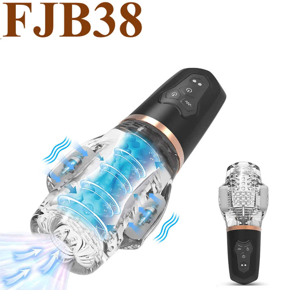 Automatic Male Masturbator with Suction &amp; Thrusting – 7 Modes, Hands-Free Pleasure  Descrição