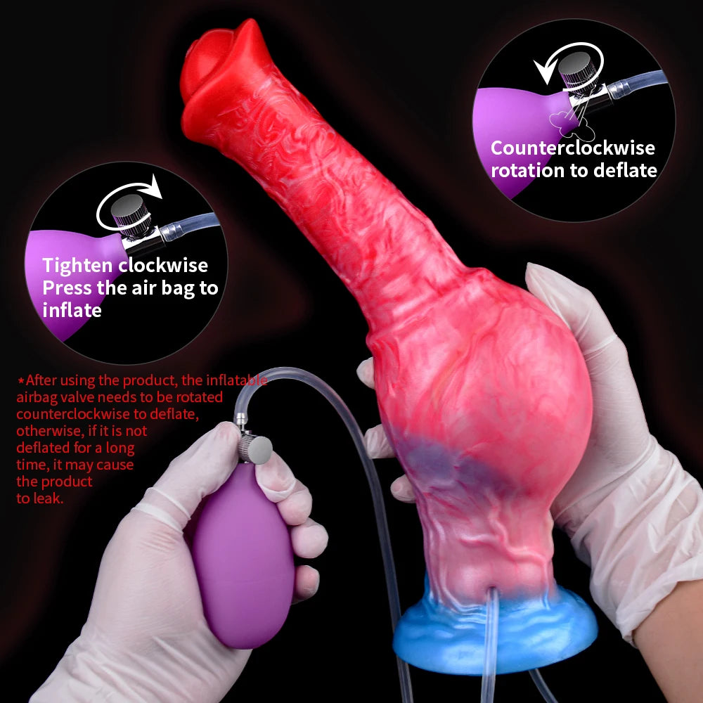 Inflatable Horse-Inspired Dildo &amp; Knot Plug – Extreme Fullness, Hand Pump Control &amp; Medical-Grade Silicone